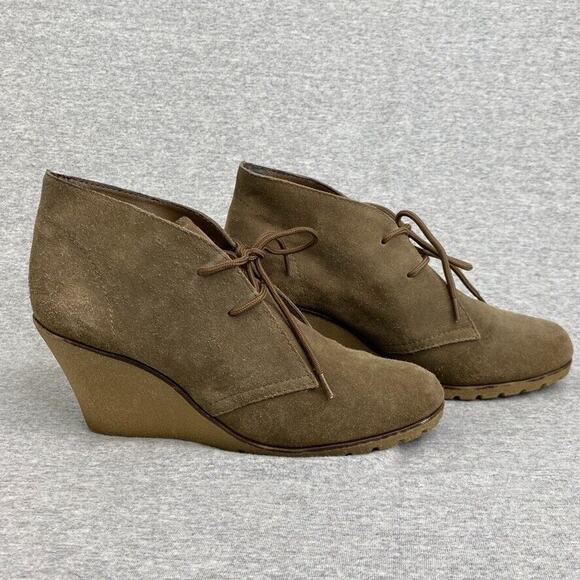 Kelsi Dagger Bootie Shoes Womens 8.5 Tan Suede Ankle Lace Up Wedge Fanetta - Picture 1 of 8